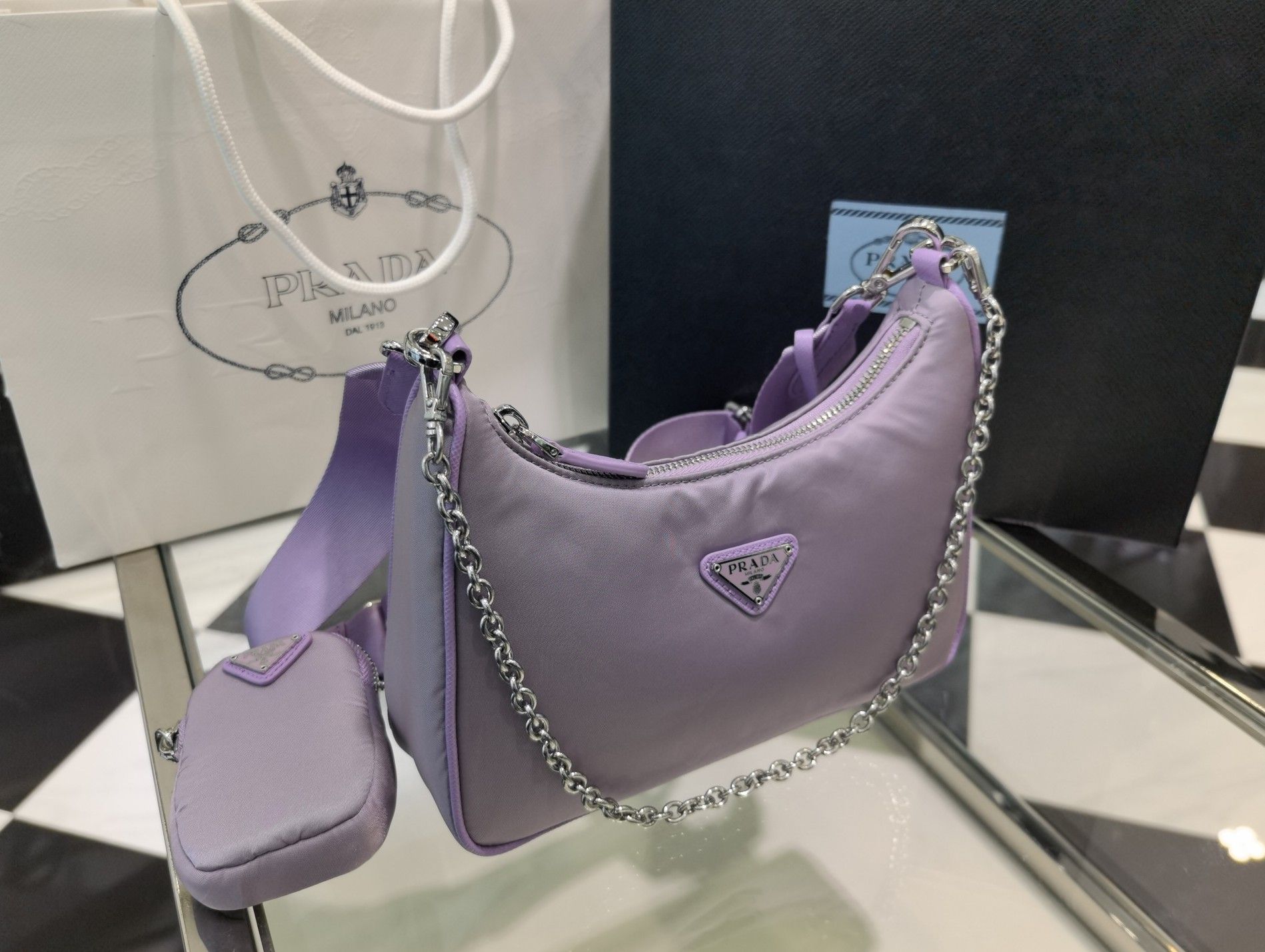 Medieval Lavender Crossbody Purse Authentic Prada Three-in-one