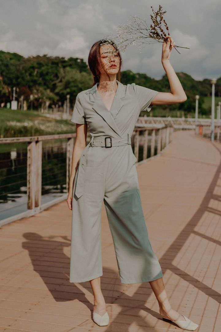 Green belted jumpsuit clearance