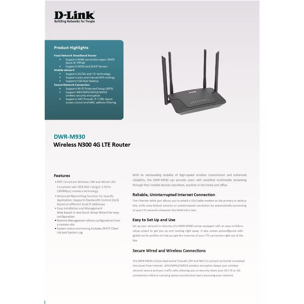 D-Link DWR-M930 N300 4G LTE ROUTER, Computers & Tech, Parts ...