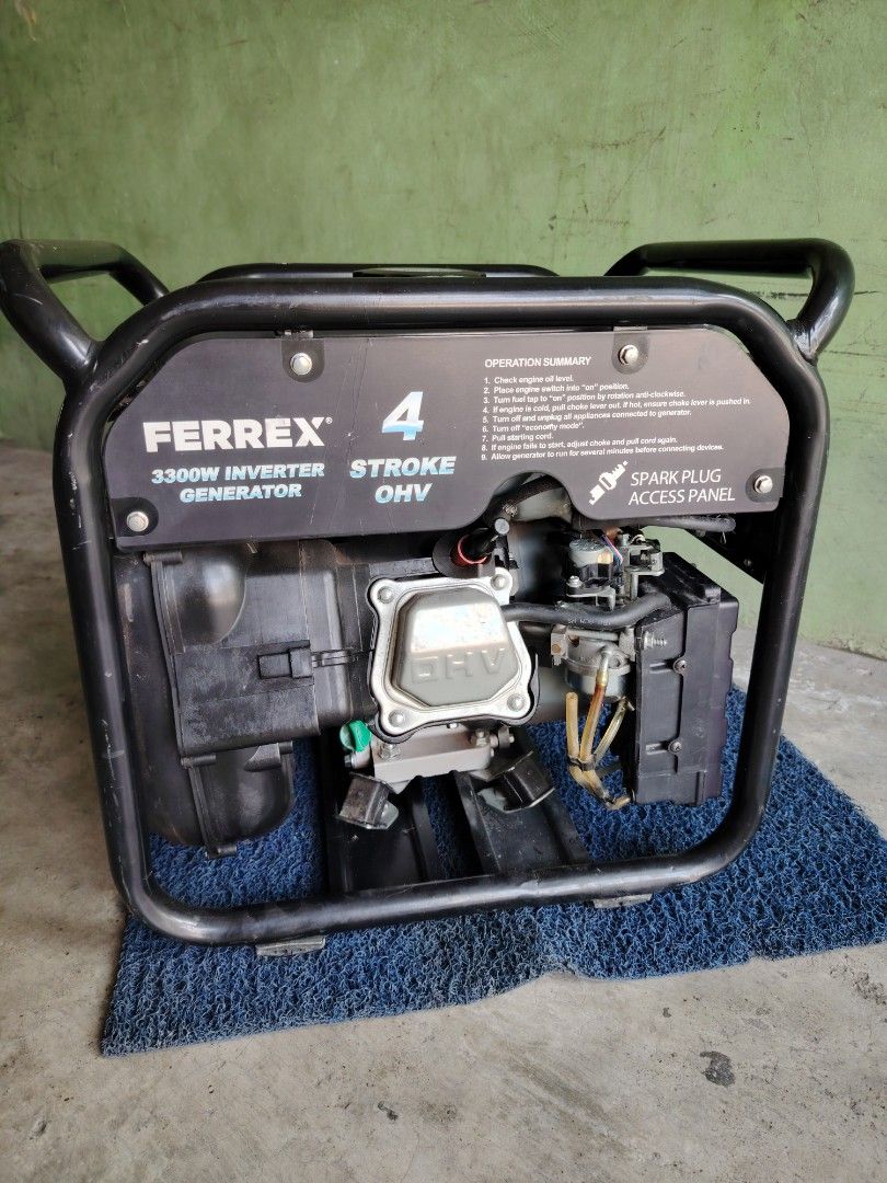 Ferrex 3300 watts inverter generator (Category: Construction Tools & Equipment) located in Malolos. Submitted by axe23 (Listing ID 1330517368, Image 2). Description: Ferrex 3300watts inverter generator Pure sinewave inverter Gasoline engine 8 liters fuel tank 550ml engine oil 73db on 7 meters noise level Low oil, over load indicator Surplus tools from Australia Actual photo posted Item tested and working properly.