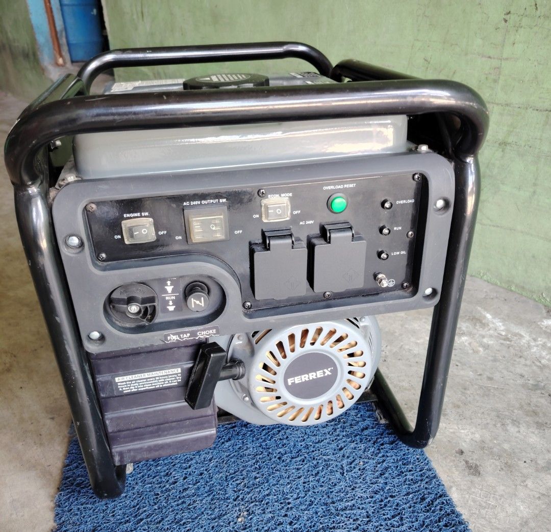 Ferrex 3300 watts inverter generator (Category: Construction Tools & Equipment) located in Malolos. Submitted by axe23 (Listing ID 1330517368, Image 1). Description: Ferrex 3300watts inverter generator Pure sinewave inverter Gasoline engine 8 liters fuel tank 550ml engine oil 73db on 7 meters noise level Low oil, over load indicator Surplus tools from Australia Actual photo posted Item tested and working properly.
