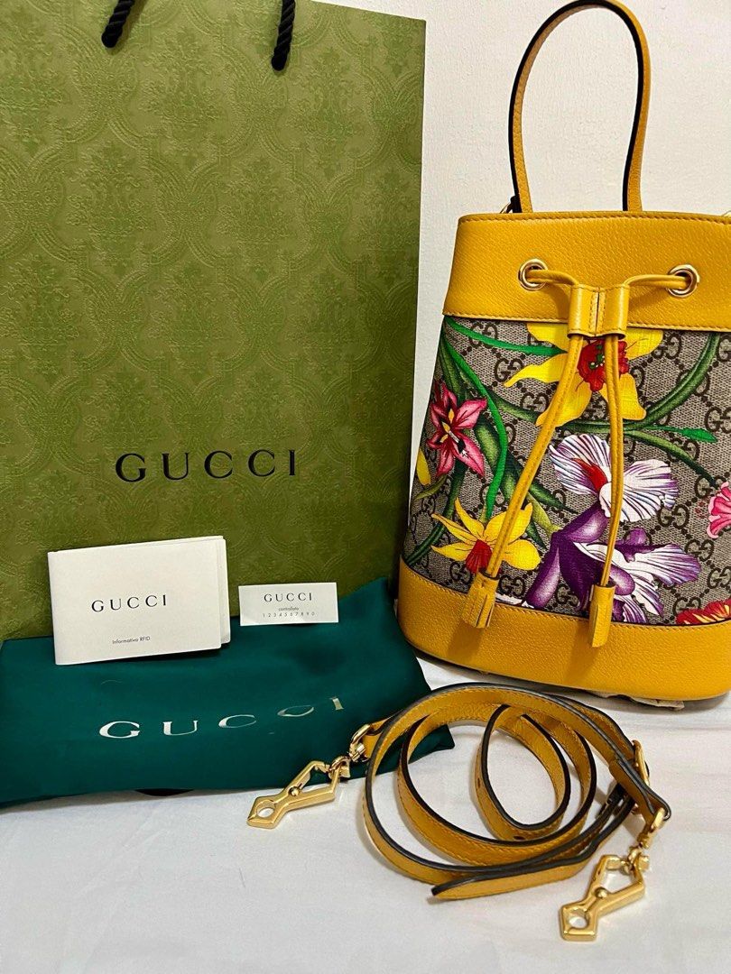 GUCCI Ophidia floral bucket bag (Category: Luxury Bags & Wallets) located in Cavite. Submitted by louiessaliviac (Listing ID 1330603921, Image 2). Description: ✅GUCCI Ophidia floral bucket bag, limited edition, 9.9/10 condition, good as bnew, latest edition hence has the green dustbag already, complete inclusions, — dustbag, tag, cards, detachable leather sling, can also be a top handle bag, super pretty and unique, used once only, retails 156K i