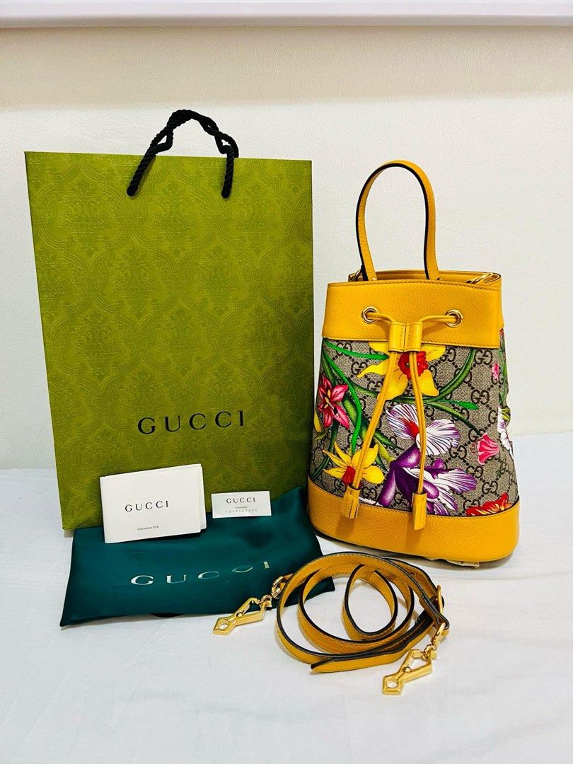 GUCCI Ophidia floral bucket bag (Category: Luxury Bags & Wallets) located in Cavite. Submitted by louiessaliviac (Listing ID 1330603921, Image 3). Description: ✅GUCCI Ophidia floral bucket bag, limited edition, 9.9/10 condition, good as bnew, latest edition hence has the green dustbag already, complete inclusions, — dustbag, tag, cards, detachable leather sling, can also be a top handle bag, super pretty and unique, used once only, retails 156K i