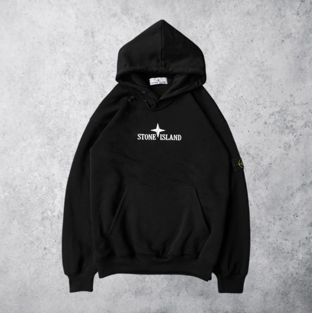 Hoodie Stone Island Big Logo Outline Hitam