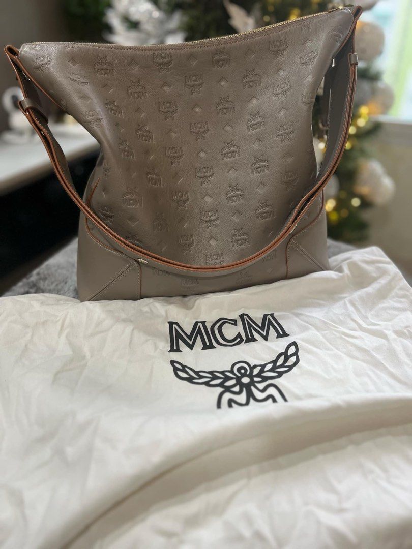 MCM Large Klara Hobo in Monogram Leather Grey