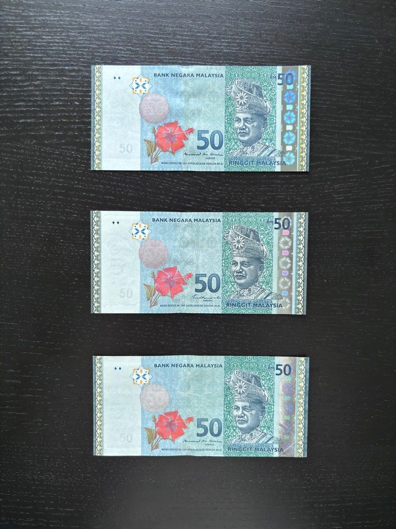RM50 notes (Category: Currency) located in Kuala Lumpur. Submitted by derrick_989 (Listing ID 1330581599, Image 2). Description: RM50 with nice serial number MX2232222 - RM70 QY6505050 - RM70.