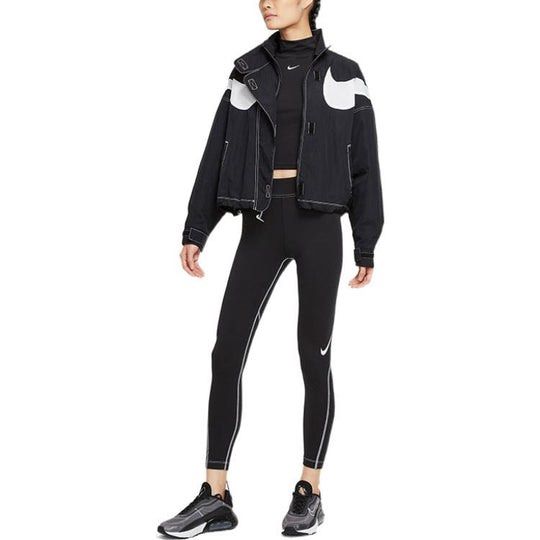 RP 149 WMNS Nike Sportswear Swoosh Sports Stand Collar Woven Jacket Autumn Black DD5585 010