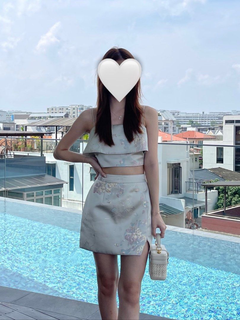 Satin embroidered skirt top