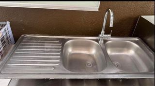 Stainless kitchen double sink with faucet