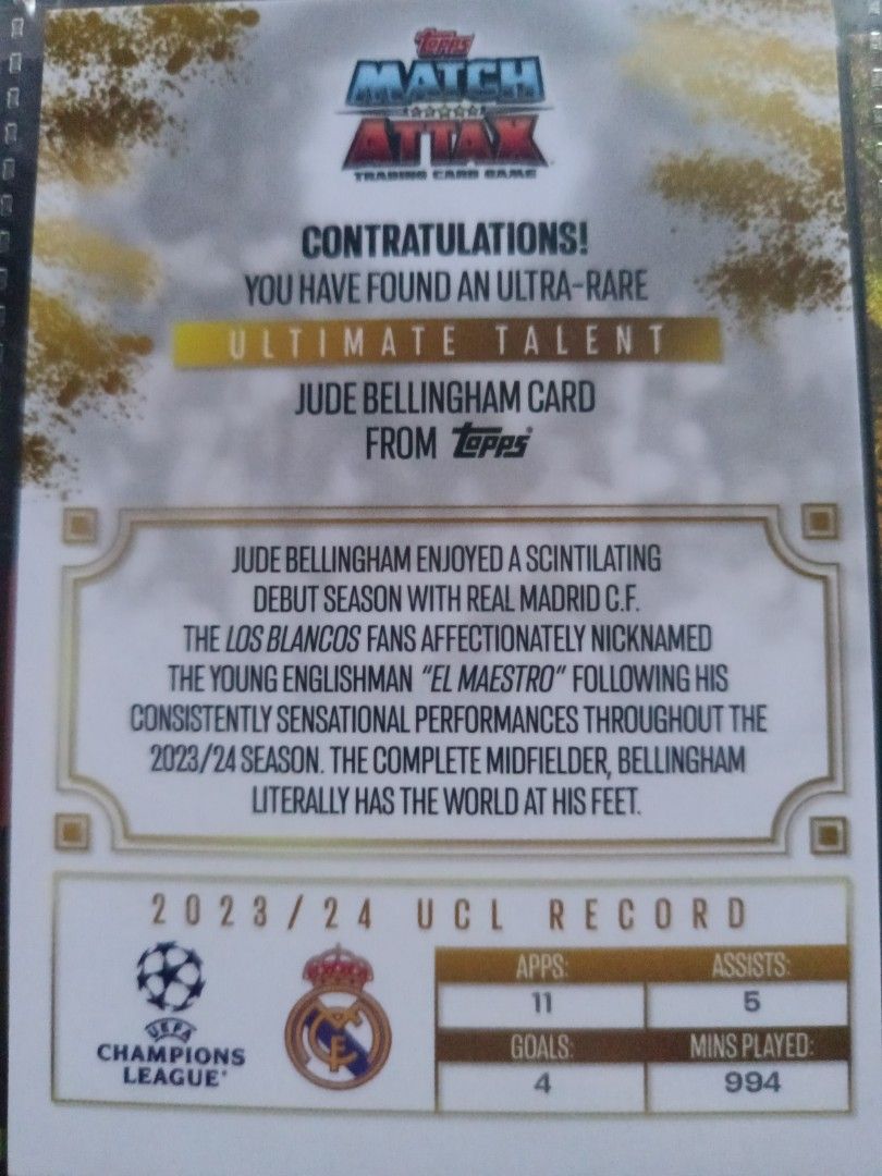 (Ultra Rare) Jude Bellingham Maestro Madrid Topps Match Attax UCL UEFA