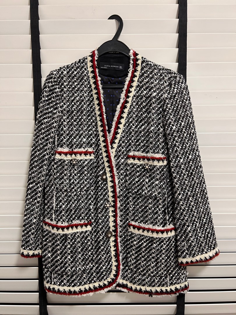 Zara black and white tweed jacket best sale