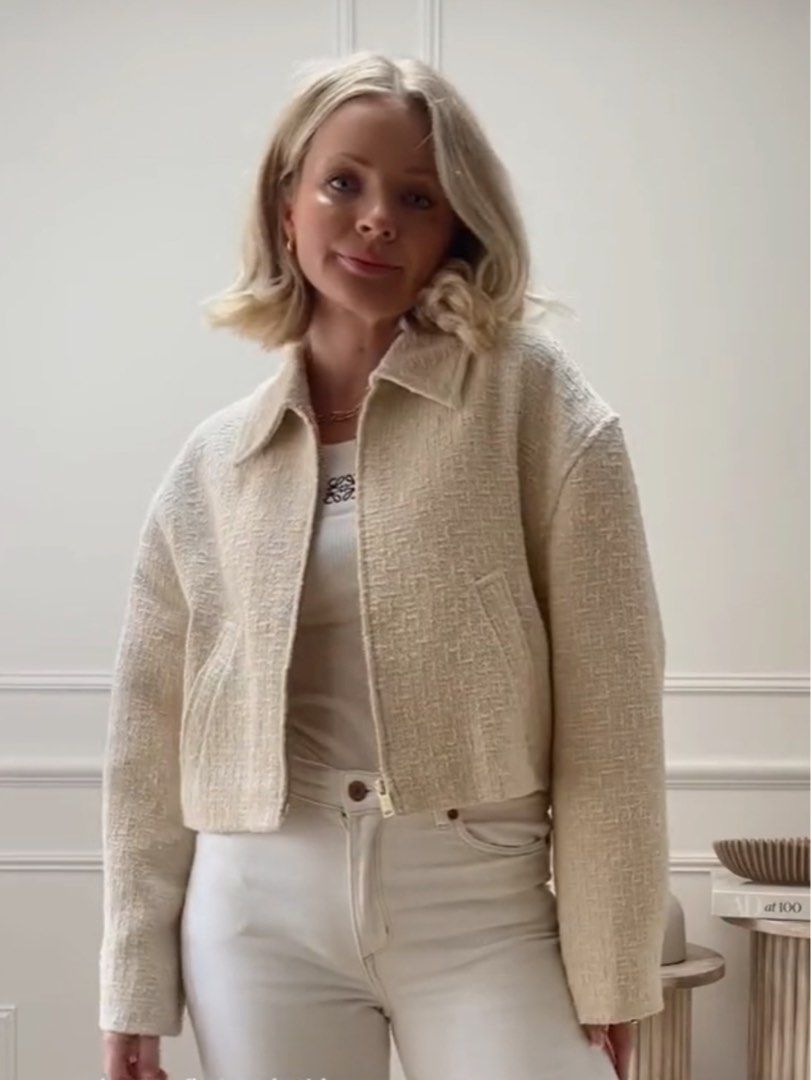 Zara woven bomber jacket ecru