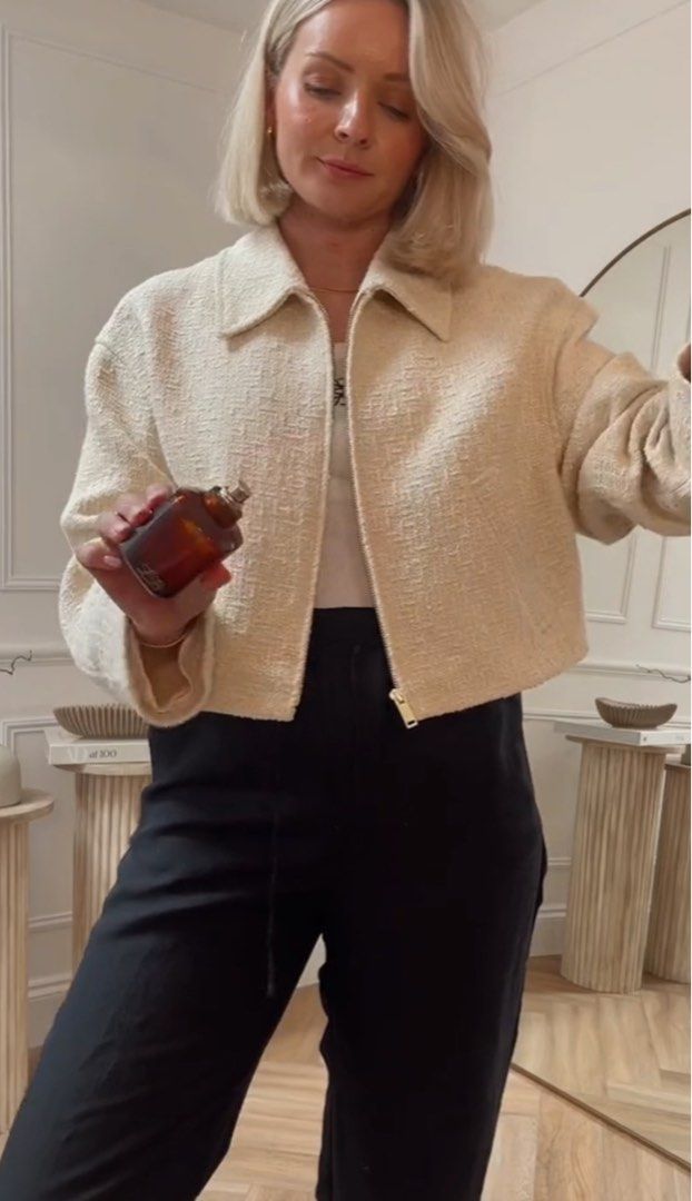 Zara woven bomber jacket ecru