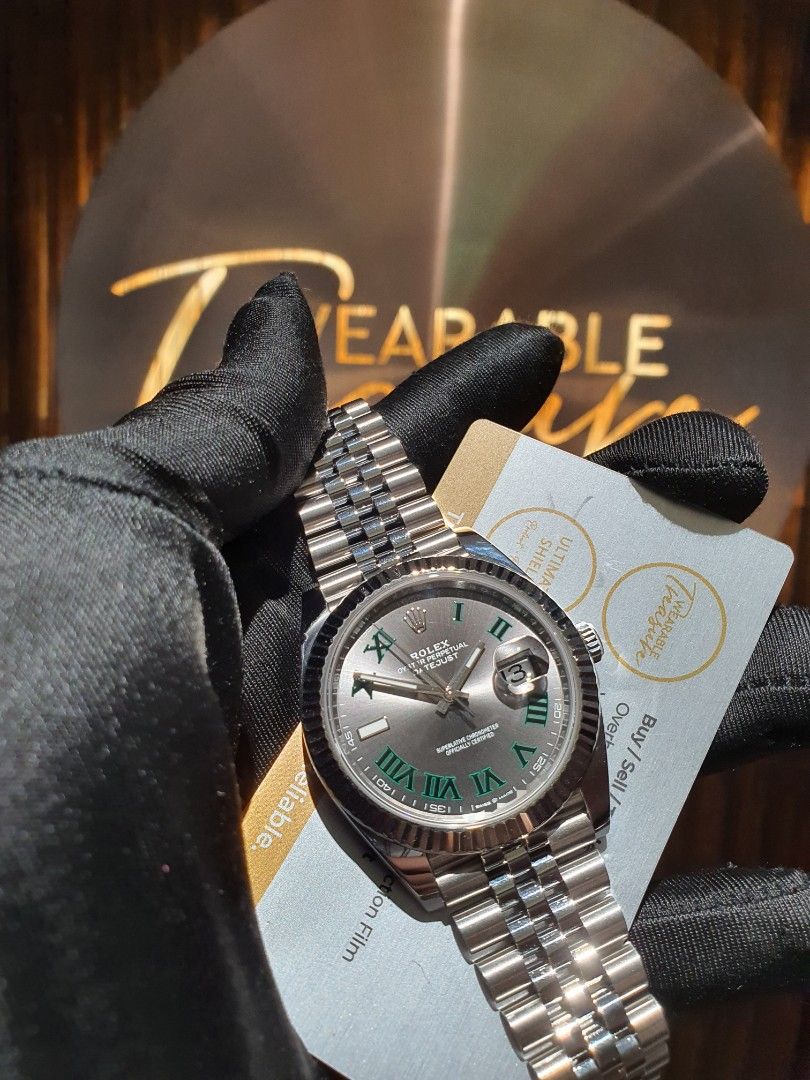 2021 Rolex wimbledon 126334 Green slate Roger Federer dj41 41mm datejust men luxury watch not 116334 116300 126300 Men s Fashion Watches Accessories Watches on Carousell