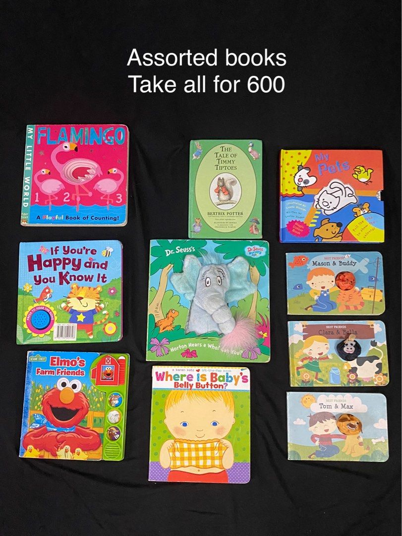Assorted books (Category: Storybooks) located in Antipolo. Submitted by doki_bake (Listing ID 1330798747, Image 1). Description: Decluttering for more space. My baby loves books, these are heavily used and has flaws/defects but still does its purpose. Kindly see photos and manage expectations.