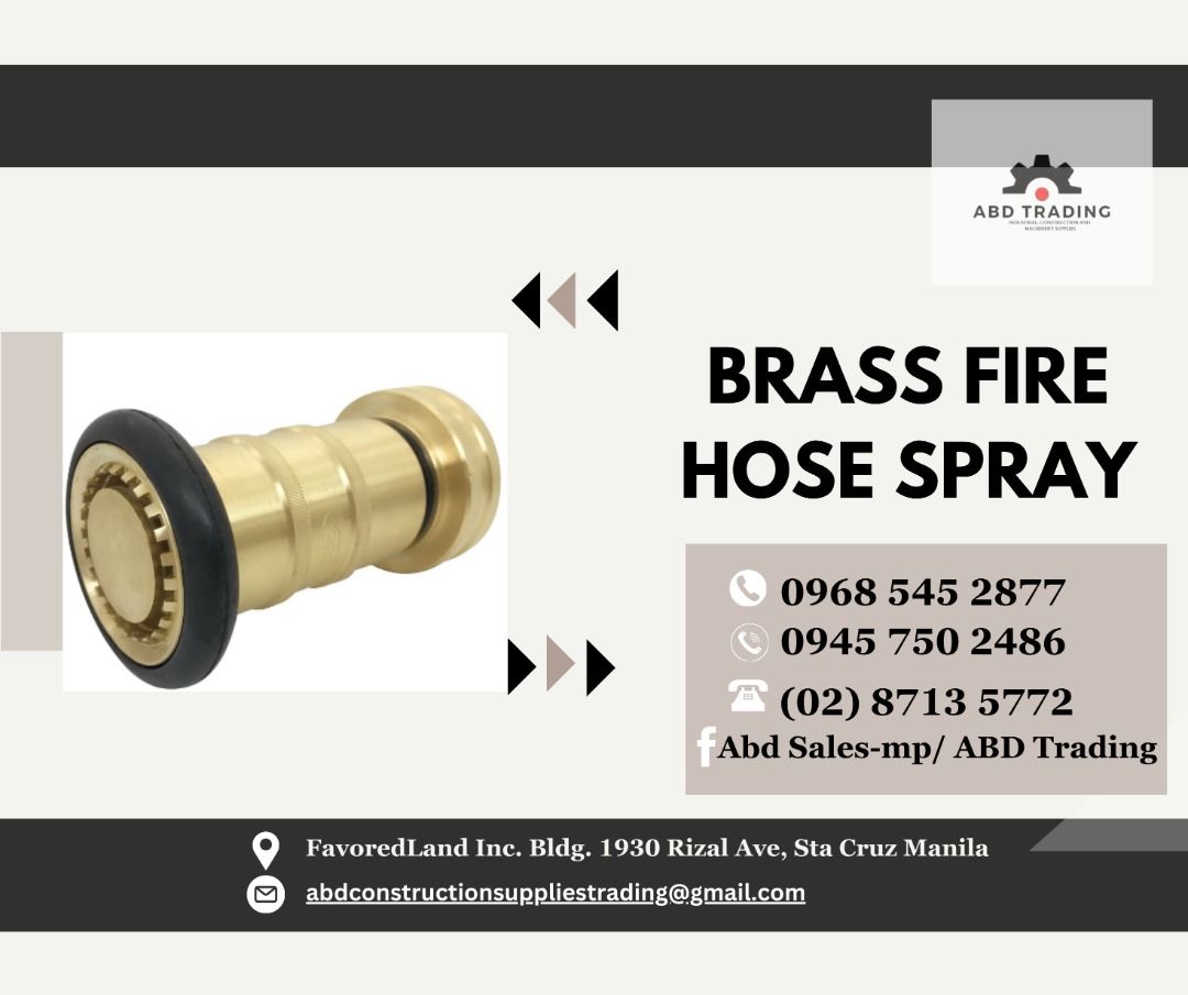 BRASS FIRE HOSE SPRAY (Category: Construction Tools & Equipment) located in Manila. Submitted by _abdtrading (Listing ID 1330758434, Image 1). Description: BRASS FIRE HOSE SPRAY PHP- 3200 ABD CONSTRUCTION SUPPLIES TRADING Price is subject to change without prior notice DTI Registered & BIR Accredited 💯 -🛠️Machinery -🛠️Tools -🛠️Electrical -🛠️Industrial & Construction Materials -🛠️Fittings -🛠️Personal Protective Equipment 🚴-Pick up and Deli