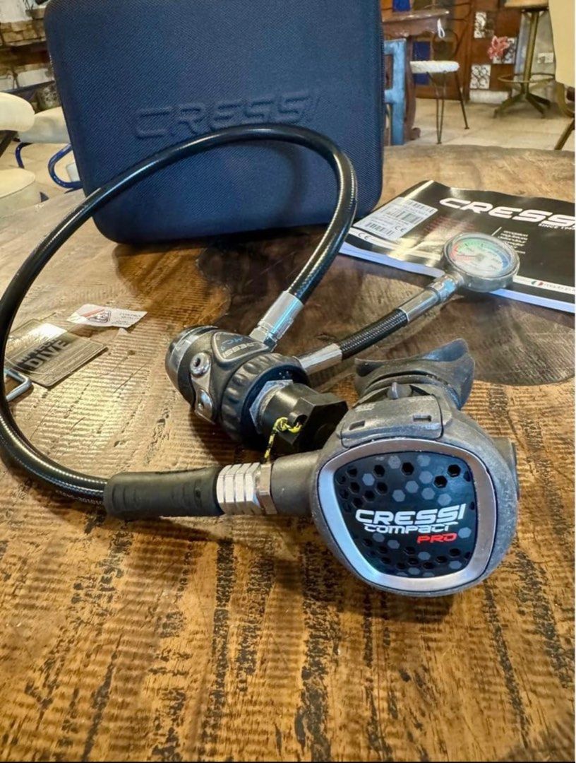 Cressi Compact Pro / MC 9 (Din) w/ SPG (Category: Other Sports Equipment and Supplies) located in Dasmarinas. Submitted by rexcyrus (Listing ID 1330777257, Image 1). Description: Hi! Selling my Cressi Compact Pro / MC9 regulators with Cressi SPG on a 4” HP Hose. No issues! Great condition! Regulators are used less than 15 times on a pony tank. SPG is working perfectly. RFS: Changing my regulators to another brand for uniformity and serviceable wi