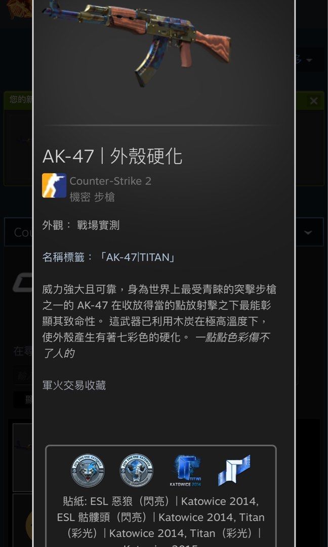 CSGO CS2 AK47 外殼硬化 表面淬火 泰坦貼紙, 興趣及遊戲, 玩具 & 遊戲類 - Carousell