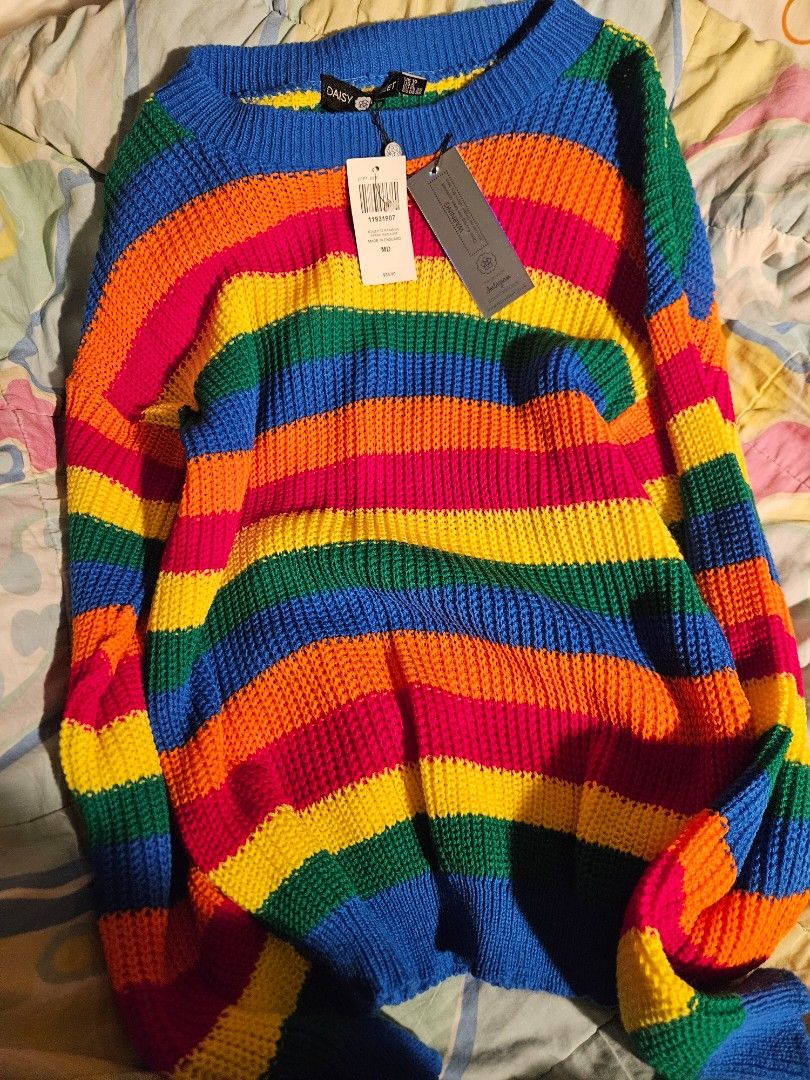 Daisy Street Hot Topic Rainbow Longsleeve Cotton Striped Sweater Medium women s Women s Fashion Tops Longsleeves on Carousell