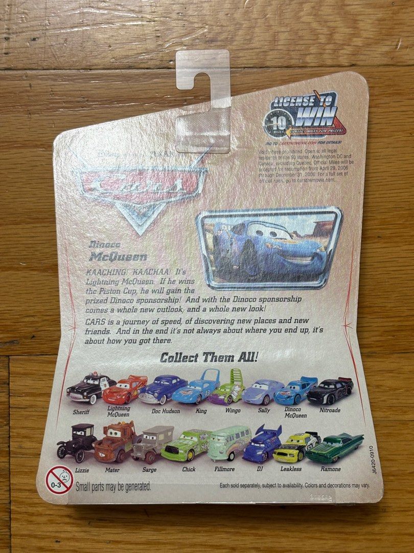 Disney Cars Original First release Dinoco Mcqueen (Category: Vehicle & Diecast Models) located in Quezon City. Submitted by balongstoylounge (Listing ID 1330760947, Image 2). Description: Original Disney Cars First release desert carded packaging back in 2006 Brand new factory sealed 1:55 scale die cast Made by Mattel.