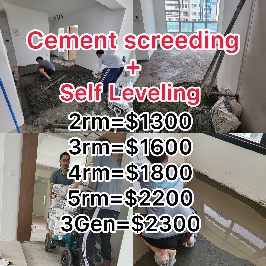 Floor Screeding BTO / Cement Screed BTO vinyl floor self leveling tiling toilet renovation 62853070336769110