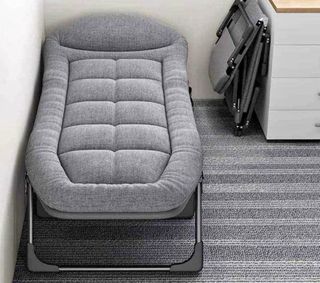 FOLDING BED WITH MATTRESS! 

✔️Space Saver & Easy To Use
✔️ Adjustable 
✔️Heavy duty- foldable bed chair for indoor
✔️ GRAY COLOR
✔️Material- oxford cloth,cotton pad & steel
✔️Easy to clean,suitable for laying,reading
✔️Best gift for your lov