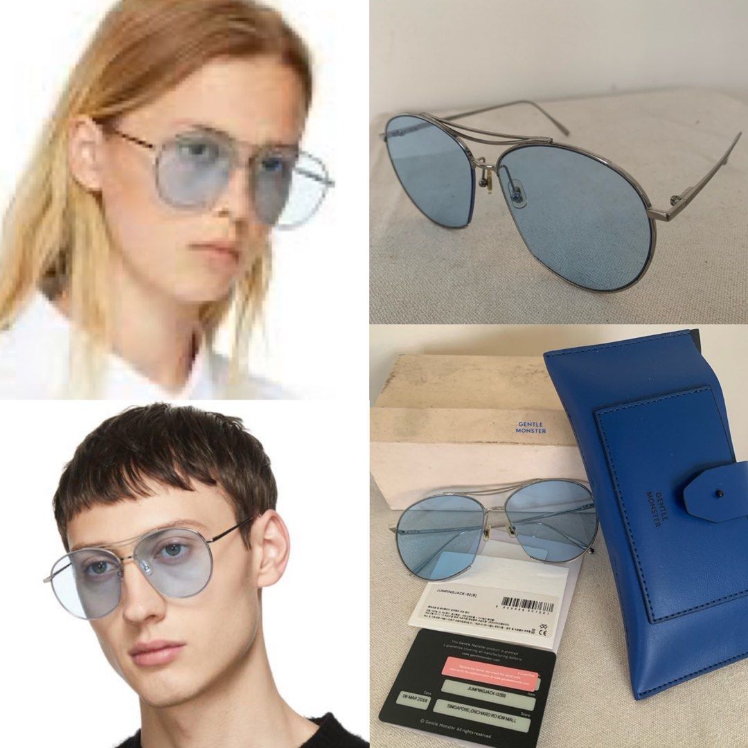 Gentle Monster Jumping Jack Blue Tinted Sunglasses 60[]14-149 Titanium  Frame Made in Korea Full Set