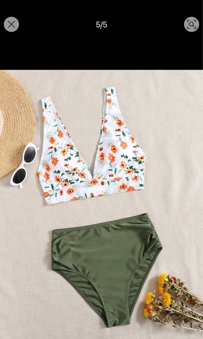 Floral print bikini with a high waist and summery flair