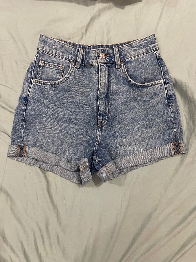 H M highwaisted denim cutoff mom shorts Women s Fashion Bottoms Shorts on Carousell