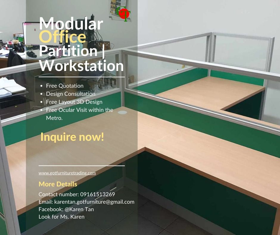 L-type Table with partition | Office Cubicle | Workstation., Furniture ...