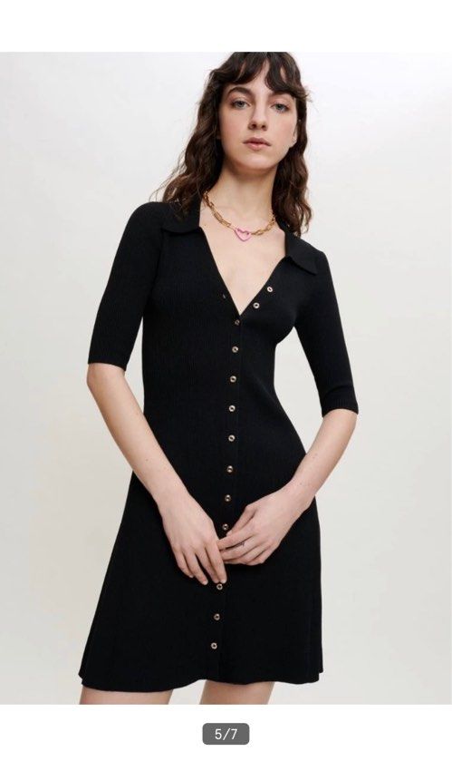maje black dress gold buttons Knit Dress, Women's Fashion, Dresses & Sets, Dresses on Carousell Ladies dresses