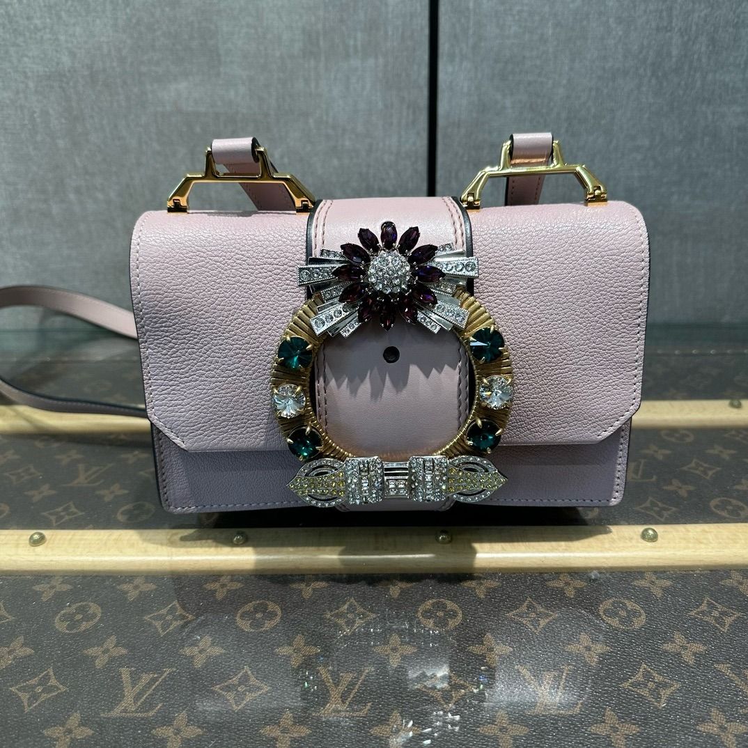 Miu Miu Crystal Embellished Shoulder Bag in Pink, Luxury, Bags