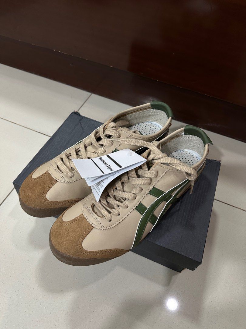 Onitsuka Tiger Mexico 66 Beige / Grass Green (Category: Sneakers) located in Manila. Submitted by aestheticache (Listing ID 1330731013, Image 2). Description: mexico 66 beige / green grass color US size 10 women; unisex size 8 1/2 still has tags and box. fitted only. pasabuy from abroad rfs: wrong size :( meet up or delivery.