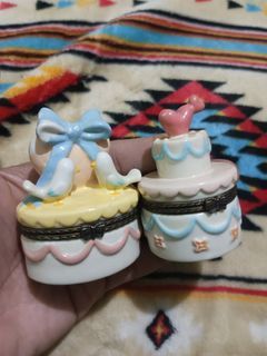 Pair of cute ceramic jewelry case containers