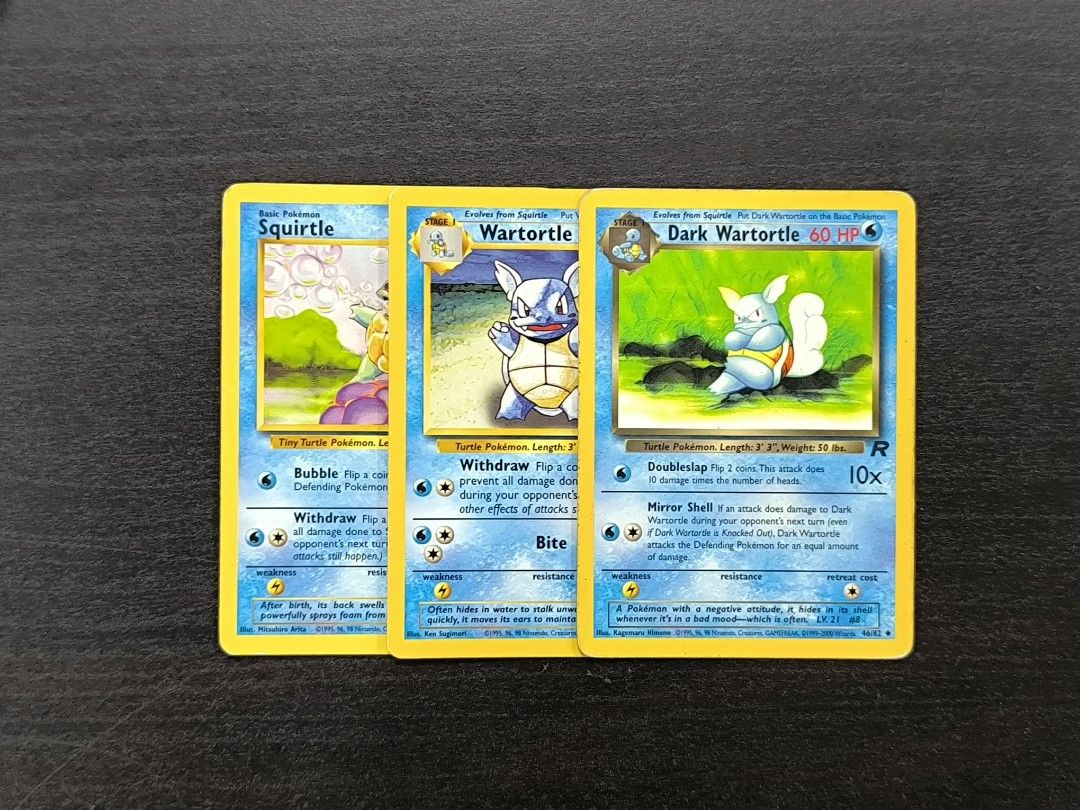 1995 dark wartortle pokemon card value 46/82 and Squirtle 68/82 Uncommon Team Rocket 1999-2000 Pokmon Hit Points60 HP Form Dark Blastoise - Team Rocket