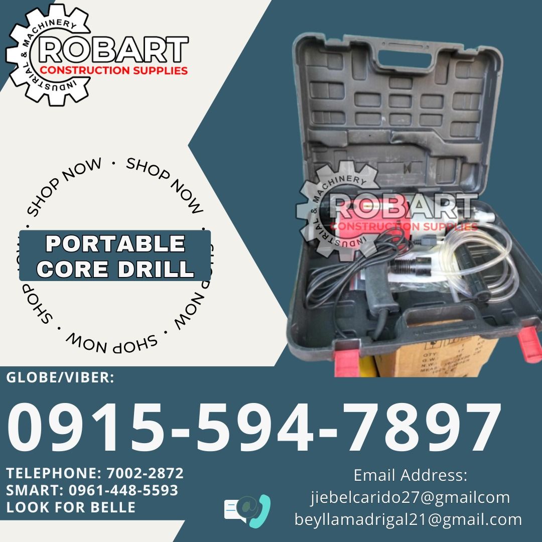Portable Core Drill (Category: Construction Tools & Equipment) located in Manila. Submitted by bellarobart (Listing ID 1330762790, Image 1). Description: Portable Core Drill Brand: Titan Capacity: 160mm 𝑹𝑶𝑩𝑨𝑹𝑻 𝑪𝑶𝑵𝑺𝑻𝑹𝑼𝑪𝑻𝑰𝑶𝑵 𝑺𝑼𝑷𝑷𝑳𝑰𝑬𝑺 Office Address: 1405 Yuseco St. Sta Cruz Manila SEND US MESSAGE FOR INQUIRIES ‼️ ‼️ Glb/Vibr: 0915-594-7897 Smrt: 0961-448-5593 Landline: (7746-6248 / 7002-2872) 𝓛𝓞𝓞𝓚 𝓕𝓞𝓡 𝓑𝓔𝓛𝓛𝓔 🔵 