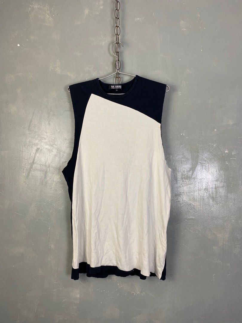 Raf Simons SS07 Color-blocked Tank Top (Category: Tshirts & Polo Shirts ) located in Manila. Submitted by insidethreads_ (Listing ID 1330778002, Image 2). Description: Tagged size: 48 (Fits S-M) Measurements (Inches) Width: 19 Length: 29.5 Sleeves: 14.5 Shoulder: 13 Condition: 8.5/10 Made in: Turkey Material: 100% Cotton.