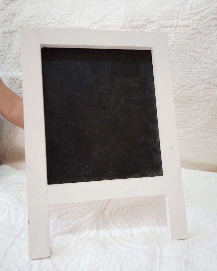 Shabby chic Mini Chalk SignBoard (Category: Other Home Decor) located in Balanga. Submitted by marae_c (Listing ID 1330827367, Image 2). Description: In good used condition. No flaws. Like new, barely used. Very pretty and cute sign chalkboard. Has foldable stand. Cute for decoration as well. 💗 Rfs. Decluttering. Not in use . Have too many decor pieces already. Need space.
