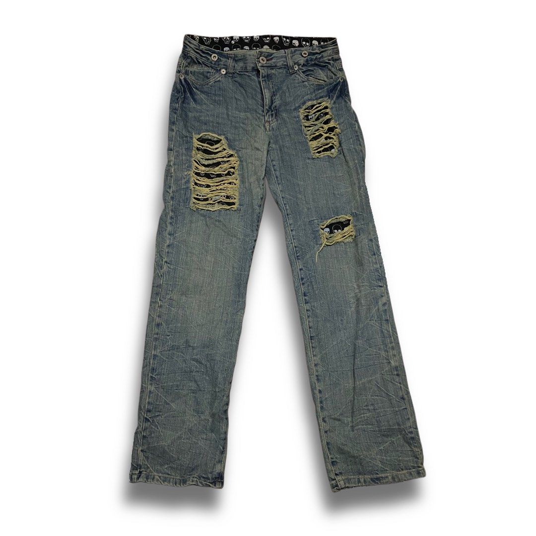 grunge SKULL JEANS flare denim pants Y2K