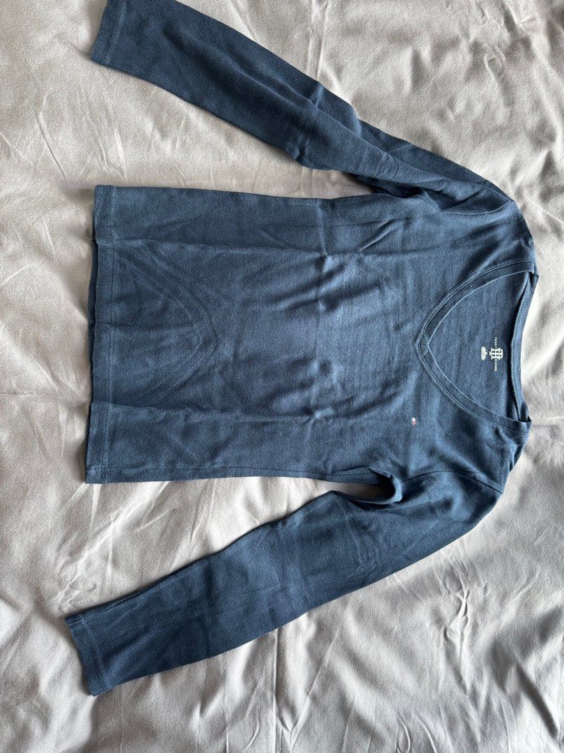 Tommy Hilfiger szS long sleeve top shirts black blue navy polo zara, 女裝
