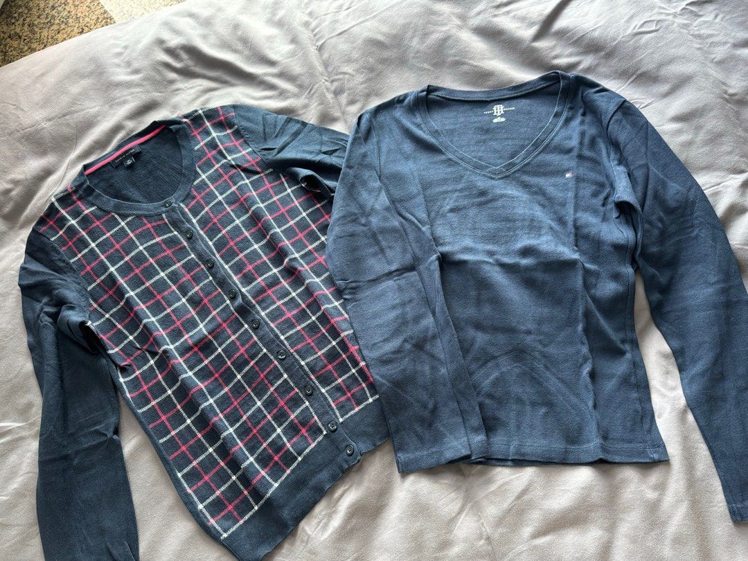 Tommy Hilfiger szS long sleeve top shirts black blue navy polo zara, 女裝