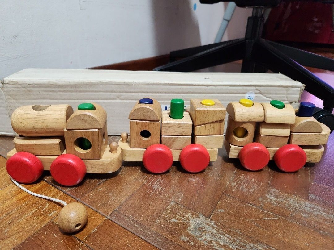 Wooden Train Set and 50 Piece Wooden City Block Set 2 items