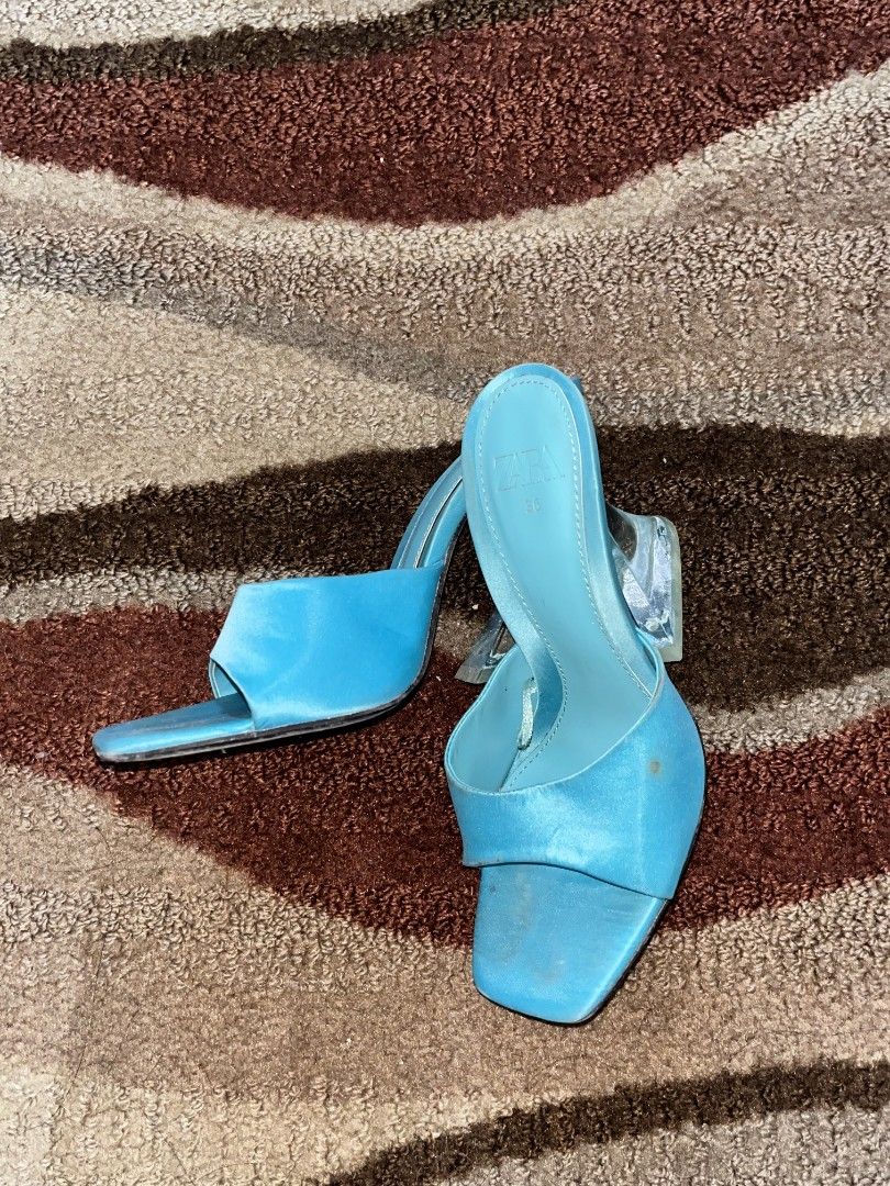Zara turquoise open toe glass heels (Category: Heels) located in Manila. Submitted by ssilverline (Listing ID 1330793506, Image 1). Description: size 5 35.