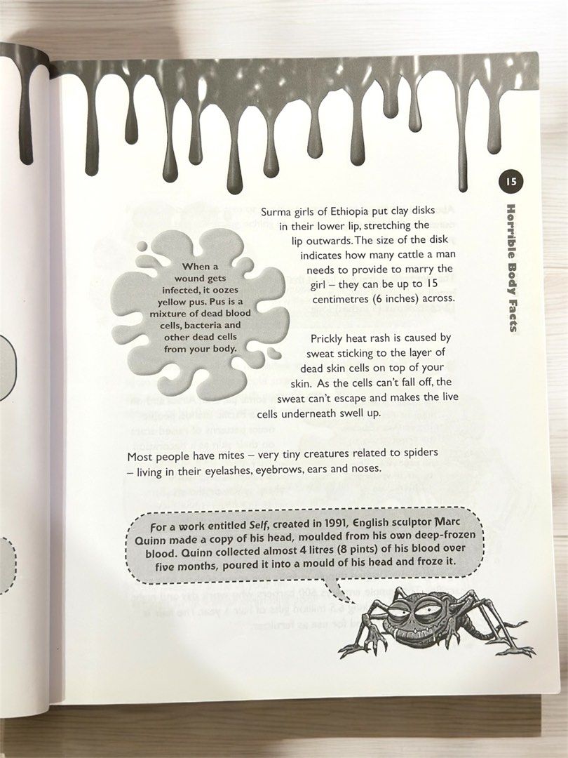 1001 horrible facts (Category: Storybooks) located in Tacloban City. Submitted by dreadhead (Listing ID 1330931479, Image 2). Description: 1001 Horrible Facts Awesome book full of macabre and ghoulish facts. Although it would seem from the layout to be for kids, I wouldn’t advise it (too gruesome). Maybe it would be ok for teens. Comment mine/M on the picture below.. ✅285php only Paperback Condition: EUC.