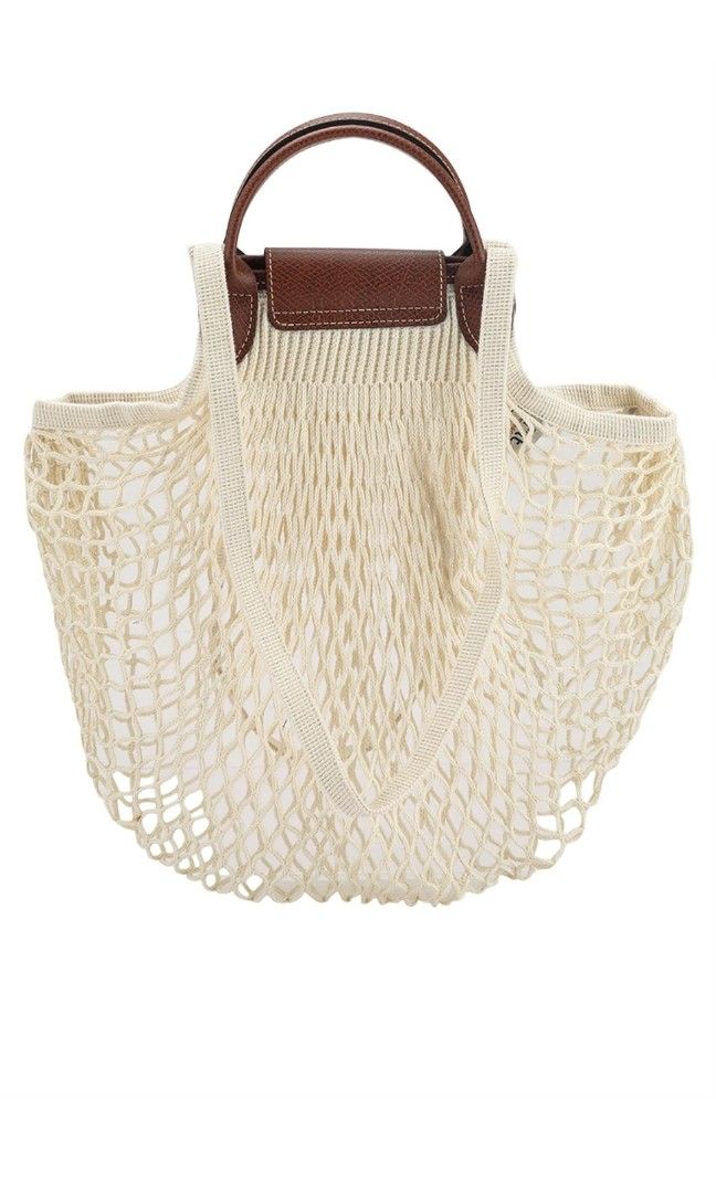 100 Authentic Longchamp Le Pliage Filet Large Leather Trimmed Mesh Fishnet Market Shopping Tote Shoulder Bag