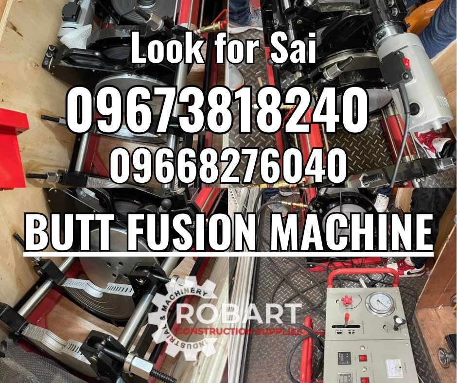 Butt Fusion Machine (Category: Construction Tools & Equipment) located in Manila. Submitted by robartehm (Listing ID 1330895328, Image 1). Description: Butt Fusion Machine Model: PPT-MBF200 Capacity: 63-200mm (2"-8") ROBART CONSTRUCTION SUPPLIES For inquiries: For FAST TRANSACTION: Sai Robart - 09673818240 / 09662708706 Vbr: Robart Sai - 09673818240 sairobart3@gmail. com Office Address: 1405 Yuseco St. Sta. Cruz Manila 7746-6248, 7216-7605 ,7002-