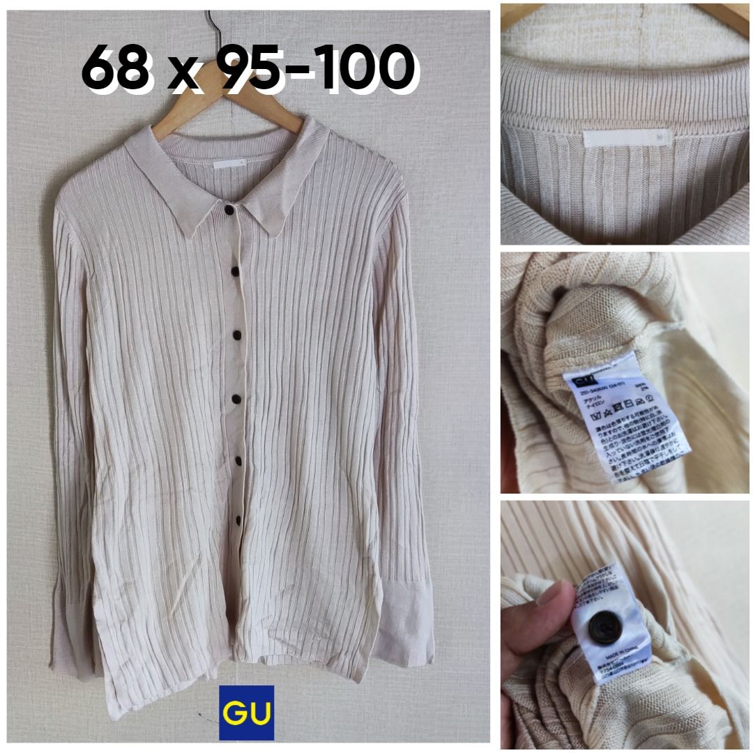 Cardigan Lidi Knit GU by Uniqlo Coklat Susu Coksu Kerah Size M Wanita Atasan Cewek Outer Knit ED829 Fesyen Wanita Pakaian Wanita Lainnya di Carousell