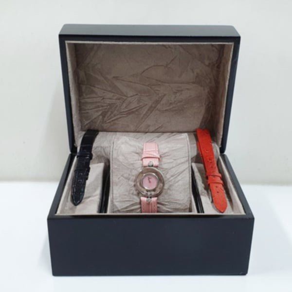 Chopard Happy Diamonds series, Rare pink (Category: Announcements) located in Pasay City. Submitted by mandzpro (Listing ID 1330904461, Image 1). Description: Chopard Happy Diamonds series, Rare pink pearl oyster dial, 3 running diamond dial, 18 white K material, watch diameter 23mm, quartz movement, original belt buckle with box and extra 2 strap ₱238k only.