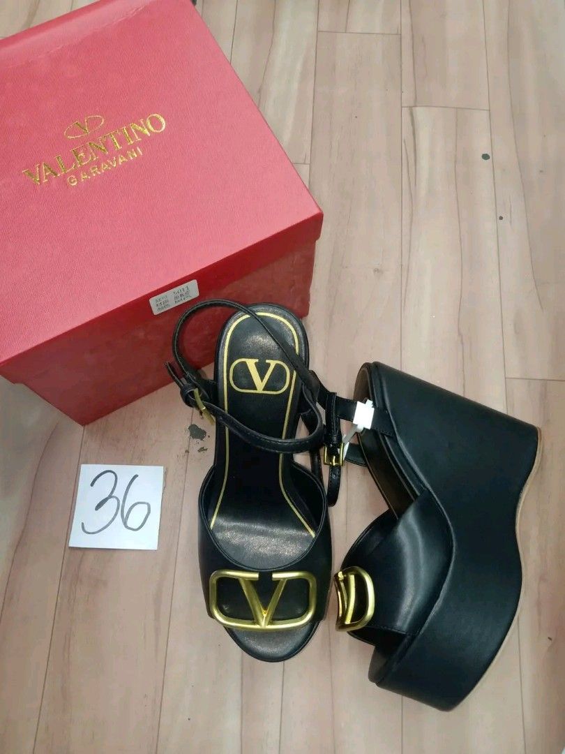 EU 36 US 5 SALE FIXEDPRICE NOOTHERPHOTOS RESELLERSONLY Black GG Wedge Sandals GG Sandals Platform Sandals Gucci Sandals GG Wedge Shoes Black High