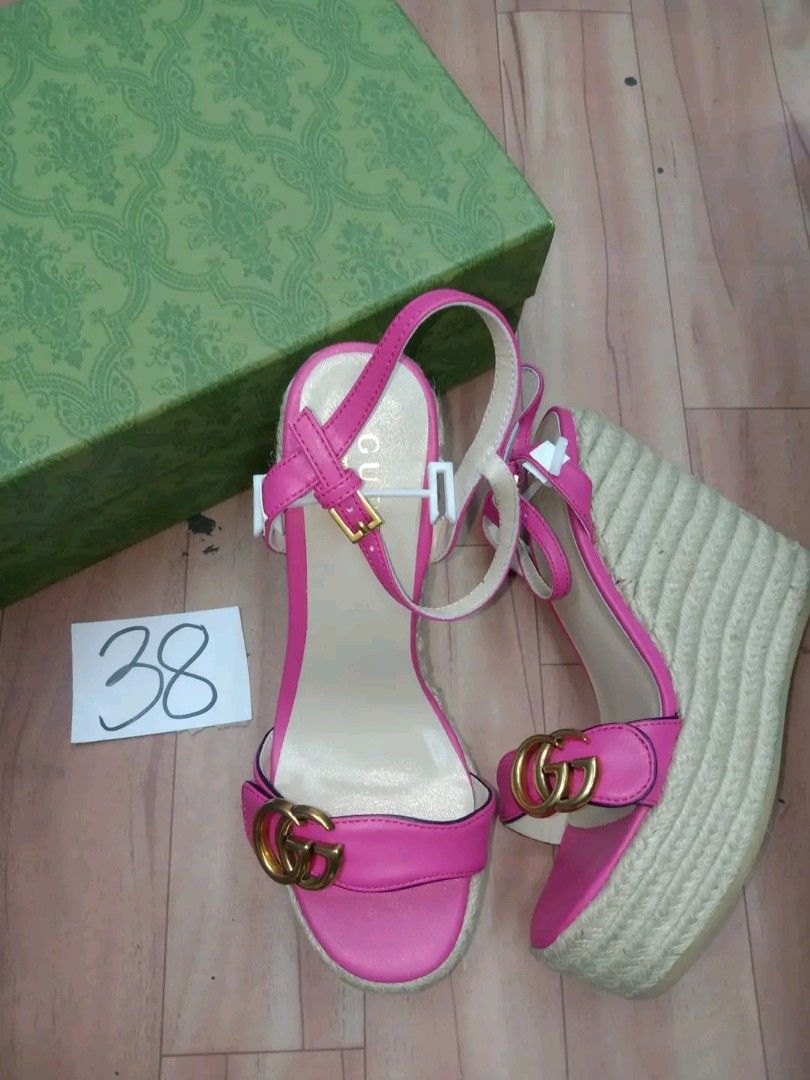 EU 38 US 7 SALE FIXEDPRICE NOOTHERPHOTOS RESELLERSONLY GG Wedge Sandals High Heels Pink Sandals Barbie